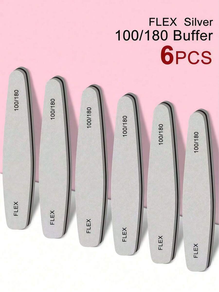 6件套专业海绵指甲锉和抛光块套装，适用于亚克力凝胶指甲和天然指甲，双面砂纸指甲锉和抛光块，可水洗，100/180目 - 灰色 - 查看 1