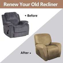 Trugenix-Recliner Sofa Covers - Leather Like Recliner Sofa Covers 3 Seater Recliner Couch Covers For 3 Cushion Couch 8 Pieces Washable Stretch Reclining Sofa Slipcovers (Brown)-GP - 01-芥末 - 查看 9