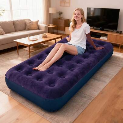 풍선 에어 매트리스 - 내구성 있는 PVC 소재 캠핑 에어 베드, 접이식 1인용 풍선 캠핑 베드, 휴대용 풍선 베드, 가정 및 야외 사용에 적합, 텐트 에어 매트리스, 실내 및 야외 사용에 적합, 정원, 캠핑, 하이킹 및 야외 활동, 캠핑 장비, 캠핑 필수품