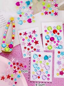 迷你水钻宝石贴纸 - 自粘式多色混合形状（心形、星形、花朵），适用于DIY手工、美甲、面部及身体装饰 - 闪亮亚克力水钻，可用于珠宝制作、发饰、家居手工、工艺水钻、工艺品、礼品和装饰，设计鲜艳 | 面部贴纸，面部宝石贴纸 - 彩色 - 查看 3