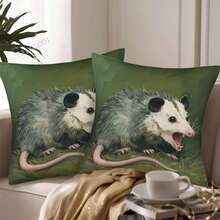 Modern Opossum Print Pillow Cover, 18x18 Inch, Farmhouse Decor With Single-Sided Animal Design, Envelope Closure & Machine Washable For Living Room, Bedroom, Sofa, Bed, Car, Bedroom Accent, Farmhouse Style, Polyester Pillowcase - 樣式 5 - 查看 3
