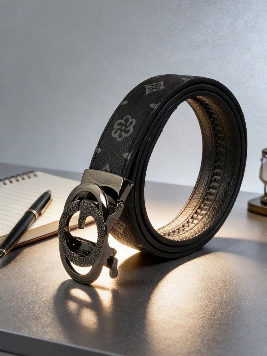 1 chiếc thắt lưng da cao cấp khóa tự động bằng hợp kim dành cho nam - Họa tiết hoa sang trọng, chiều dài điều chỉnh được 120cm, chống thấm nước, món quà sinh nhật/Giáng sinh lý tưởng cho nam giới. - Nhiều màu - Xem 1