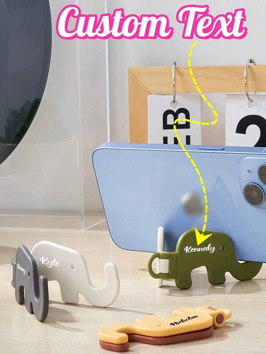 1pc Cute Elephant Phone Holder, Portable Bedside Stand With Keychain, Foldable Design, Unisex Slouchy Bracket - Multicolor - View 1