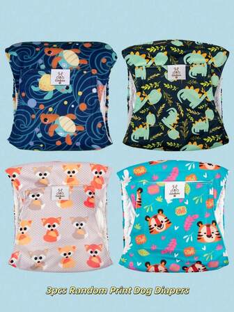 3pcs Reusable Random Print Male Dog Diapers