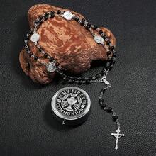 Rosary Beads Catholic For Women Handmade Wooden Catholic Rosay With Jes 1us Christ Crucifix Cross Real Healing Wooden Rosary Beads Yoga Meditation Prayer Bead Necklace - 咖哩 - 查看 4