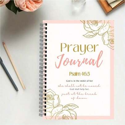 105-Page Prayer Journal With Bible Study & Gratitude Tracker - Spiral Bound Spiritual Growth Daily Planner, Psalm 46:5 Theme, Rose Design, Affirmation & Reflection Pages, Floral Cover