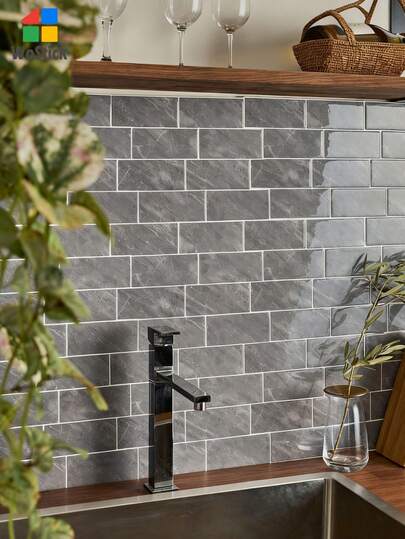WoStick ألواح جدران بنمط طوب ثلاثي الأبعاد بنسيج حجر رمادي مقاوم للماء، ملصقات جدران لاصقة ذاتية الالتصاق قابلة للإزالة، مناسبة لرداء المطبخ والحمام وديكور الأعياد