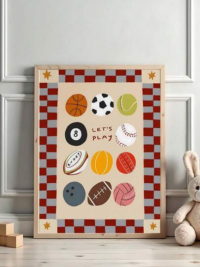 1张卡通足球字母墙贴装饰海报，适用于儿童房，无框