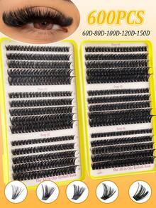 600/300pcs D-Curl Fluffy & Thick False Eyelashes Set, Includes Beginner-Friendly Eyelash Tutorial, Layered DIY Segmented False Lashes, Magnifier, Reusable High-Capacity Single Lash Kit, Soft & Natural Mixed Lashes, Suitable For 3D Makeup, Home, Travel, Daily, Party, Wedding - D - 查看 2