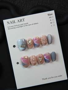 Bộ 10 miếng dán móng tay vuông thủ công, decal móng tay acrylic đính đá quý, ngọc trai giả, họa tiết chạm khắc 3D, trang trí móng tay thanh lịch, phù hợp cho sử dụng hàng ngày, dự tiệc, đám cưới, ngày lễ. Đi kèm với dũa móng và dụng cụ làm móng gel. - Nhiều màu - Xem 13