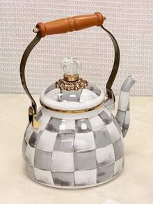 SummitPulse Bộ 1 ấm đun nước tráng men tay cầm bằng gỗ kẻ caro cổ điển - Ấm đun nước kiểu Bắc Âu dung tích lớn với nắp họa tiết hình thoi. Chiếc ấm đa năng, chịu nhiệt này cũng có thể được sử dụng như ấm pha cà phê, ấm pha trà sữa và ấm pha trà trái cây, phù hợp cho mọi mùa. - Nhiều màu - Xem 17