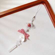 1pc Plaid Bow Shell Wind Chime Keychain, Cute & Versatile Minimalist Style Phone Strap, Bag Charm - Multicolor - View 8