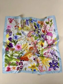1pc Women's Y2K Floral Print Elegant Satin Scarf, Neckerchief, Headscarf