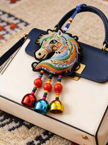 1pc Versatile 2026 Zodiac Embroidered 3D Tassel Bell Horse Shaped Keychain, Fashionable Bag Charm, Perfect Gift For Lover, Friend, Colleague, Partner, Birthday Gift
