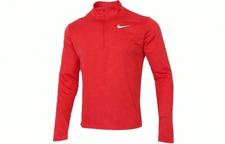 Nike Dri-Fit Pacer Solid Color Print Half-Pack Fit Stand Collar Long Sleeve Raglan Sleeve American Retro T-Shirt For Men