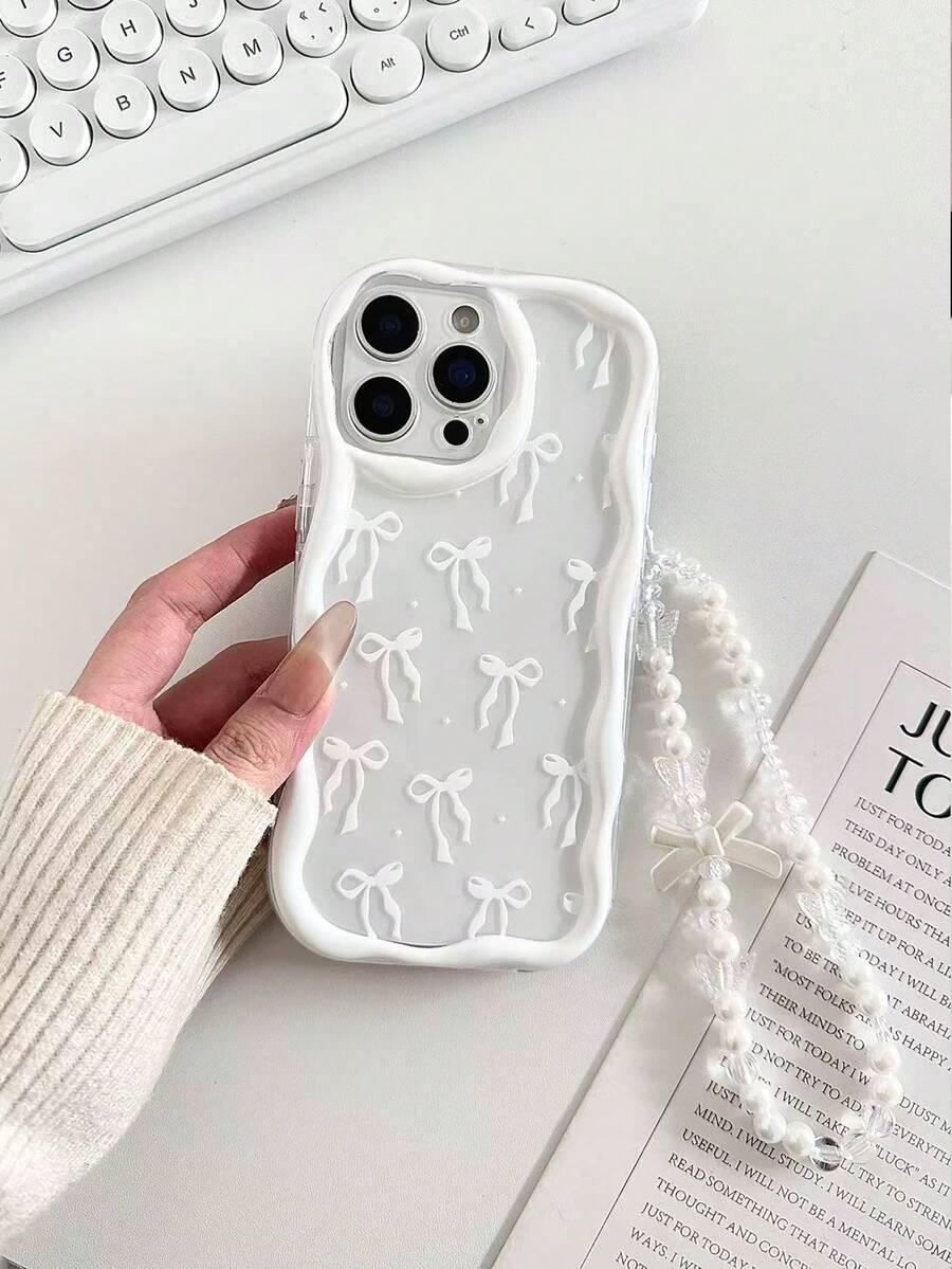 Transparent Glossy Bowknot Cream Pattern Cartoon Phone Case With Chain, Compatible With IPhone 14, 14 Pro, 14 Pro Max, 13, 13 Pro, 13 Pro Max, 11, 17 Pro, 17 Air, 17 Pro Max, Galaxy S24, A04, A12, A13, A14, A23, A24, A32, A33, A51, A52, A53, A54, A72, S20 FE, Redmi 9, Redmi 9A, Shockproof Protective Cover - Multicolor - View 1