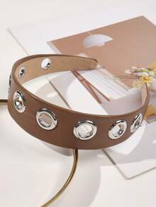 1件装 时尚朋克风棕色仿皮镂空金属发箍，百搭配饰 - 咖啡棕 - 查看 2