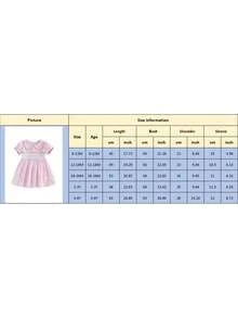 Little Girls Easter Dress Summer Short Sleeve Doll Collar Letter Cross Embroidery A-Line Dress - Màu xanh lam - Xem 8
