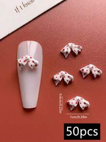 10/50件装情人节美甲软雕红色波点蝴蝶结设计美甲装饰，DIY，日式立体丝带美甲配件，美甲产品，多种款式可选，美甲饰品，适合约会、节日装饰美甲产品