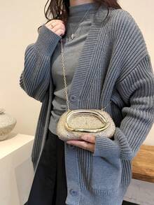 1件装时尚百搭高端小众派对/晚宴手拿包 - 金色 - 查看 4