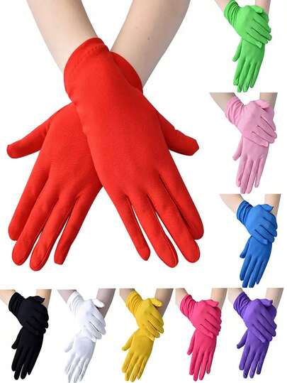 1 Pair 22cm Milk Silk Elastic Short Cycling Gloves, Suitable For Costume Play, Performance And Fashion Decoration Holiday Gloves