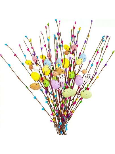 26/39/52pcs Artificial Easter Spray Vines, Decorated With Pastel Easter Eggs And Berries - Decorative Spring Floral Branches - Easter Egg Tree Branches, Suitable For Floral Arrangements - Center Piece Wreaths, Birthday Graduation Gifts