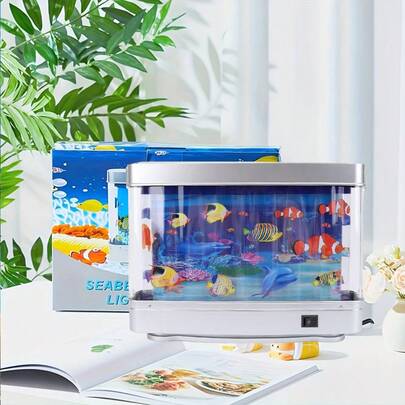 Acuario LED dinámico, mini pecera con luces de decoración tropical, peces en movimiento, lámpara sensorial, pantalla de montaje en pared, luces de decoración de escena oceánica, adecuado para dormitorio, sala de estar, oficina, decoración de acuario, relajación de oficina, iluminación con tema marino, control de interruptor