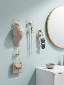 1pc/4pcs Adhesive Wall Hooks, Bathroom Organizer Hooks, No Drilling Jewelry Holder Hooks, Coat Hooks For Entryway, Closet, Cabinet - Multicolor - View 3