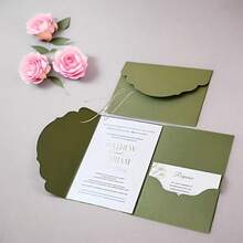 10 Pieces Of Tri-Fold Wedding Invitation Cards, Envelopes With Petal-Edged Designs, (Excluding The Cards) Invitation Slips, Featuring A Simple And Elegant Aesthetic, Pocket-Style Invitations. 5x7 Inch DIY-Designable Invitations. Festival Supplies, Birthday Supplies. Wedding, Invitations, Envelopes. - Multicolor - View 4