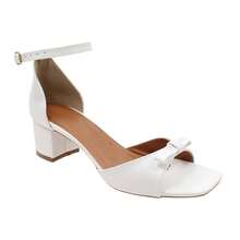 Calçados Feminino Flor de Romã Sandália Laço Napa Branco Bloquinho - Branco - Visão 2