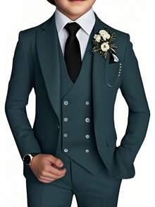 Stylish Boys 4 Piece Slim Fit One Button Formal Suit Set With Tie For Wedding Prom Party - Teal - View 1