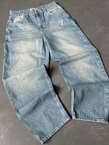 [¡Imperdible!​ ]Jeans de Declaración Hip Hop, para Hombre y Mujer. Estampado, Corte  - Un Básico de Herencia Urbana con Diseño Exclusivo - azul - Ver 3