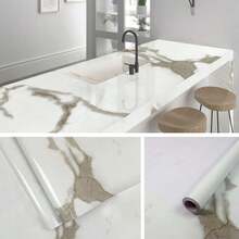 Glossy Marble/Granite Gray/White Wallpaper, Peel And Stick, Self-Adhesive And Removable, Waterproof Countertop Wallpaper, Suitable For Kitchen Cabinets, Countertops, And Furniture,Wallpaper Peel And Stick,Wall Paper(Styles Will Be Shipped Randomly.) - Multicolor - View 7