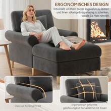 Gepolsterter Relaxsessel, Klappbarer Schlafsessel, Bequemer Lesesessel, Lounge-Sessel, XXL Large Lesesessel, Samtbezogener Lounge-Sessel, Sitzsack Für Wohn- Und Schlafzimmer,Gray - Dark Grey - View 2