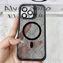 Dark, Wave-Patterned, Japanese-Style Minimalist Geometric Phone Case, TPU Shockproof Metal Camera Holder, Magnetic Design, Compatible With IPhone 17, 16, 15, 14, 13, 12 Pro, Pro Max Plus, And Air. Supports Wired And Wireless Charging. Perfect Gift For Friends, Loved Ones, Or Yourself. - Black - View 32