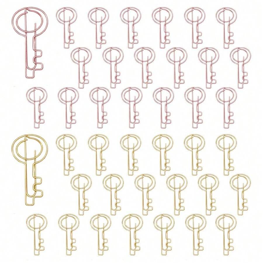 40pcs Key Shape Paper Clips With Clear Box, Rose Gold And Yellow Gold, Funny Cute Paperclips Bookmarks Planner Clips For Fun Office Supplies Schoolsss Gifts Wedding Decoration - 鑰匙40件 - 查看 1