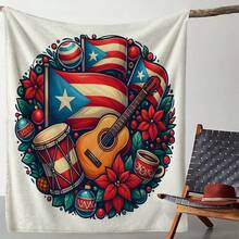 Puerto Rican Themed Flannel Blanket - Vibrant Cultural Prints With Flags, Symbols & Puerto Rico Text - Soft Warm Travel Digital Print,Suitable For All Seasons,      Washable And Machine-Washable, Lightweight, Breathable, Comfortable, Warm,  Unique, 280gsm For Him And Her, Perfect For Naps, Camping, Travel, Family, Daily Life, Office Decoration, Birthday Anniversaries, Valentine's Day, Thanksgiving, Christmas, Halloween, Mother's Day, Father's Day, Wedding,   New Year Gifts Provide Personalized Ideal Gifts For Her, Him, Family Members, Boyfriends,  Girlfriends, Fathers, Family Members, Mothers, Lovers,   Daughters, Sons,   Grandfathers, Grandmothers,     Friends, Classmates And Pets.     Sofa,Bed,Car,Bedroom,Living Room,Office,  Outdoor Camping, Beach,Wall Decoration - 多色20 - 查看 1