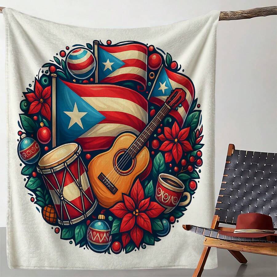 Puerto Rican Themed Flannel Blanket - Vibrant Cultural Prints With Flags, Symbols & Puerto Rico Text - Soft Warm Travel Digital Print,Suitable For All Seasons,      Washable And Machine-Washable, Lightweight, Breathable, Comfortable, Warm,  Unique, 280gsm For Him And Her, Perfect For Naps, Camping, Travel, Family, Daily Life, Office Decoration, Birthday Anniversaries, Valentine's Day, Thanksgiving, Christmas, Halloween, Mother's Day, Father's Day, Wedding,   New Year Gifts Provide Personalized Ideal Gifts For Her, Him, Family Members, Boyfriends,  Girlfriends, Fathers, Family Members, Mothers, Lovers,   Daughters, Sons,   Grandfathers, Grandmothers,     Friends, Classmates And Pets.     Sofa,Bed,Car,Bedroom,Living Room,Office,  Outdoor Camping, Beach,Wall Decoration - 多色20 - 查看 1