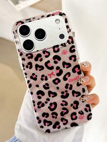 Luxury Cute Bow Leopard Print Pattern Glitter Phone Case Compatible With IPhone 17 Pro Max 17 Pro 17 16 Pro Max 16 Pro 16 15 Pro Max 15 Pro 14 Pro Max 14 Pro 13 12 Pro Max 11 16 15 14 Plus With Lovely Pink Heart Pendant Girl Gift Anti-Drop Back Cover - Leopard - View 5