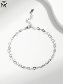 SYMFNY 1pc Minimalist 925 Sterling Silver Chain Link Bracelet, Heart-Shaped Link Detail Design, Delicate Jewelry For Women, Suitable For Birthday And Everyday Wear - Silver - View 4