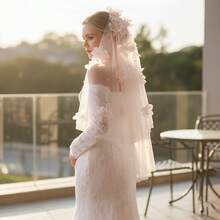 1 Stück handgefertigter doppellagiger romantischer kurzer rosa Blumen- & Kunstperlen Braut-Haarschmuck, elegantes Hochzeits-Schleier-Accessoire mit Haarkamm - Verschiedenfarbig - Übersicht 1