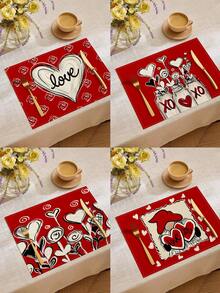 1件/4件/6件/60件装情人节涤纶装饰餐垫，心形玫瑰气球花瓶设计，防污餐垫，适用于家居、餐厅、餐桌装饰、乔迁、生日礼物 - 彩色 - 查看 1