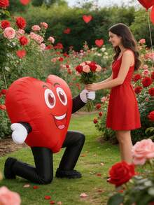 1 Set Adult Inflatable Heart Shaped Costume, Full Body Jumpsuit Fancy Dress, Inflatable Party Toy Mascot Costume, Suitable For Role Play Party, Valentine's Day Confession, Halloween, School Opening Ceremony, Extracurricular Activities, Festivals, Proposal - Red - View 3