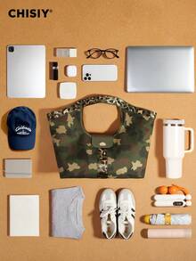 Unique Camouflage Green Large Tote Bag, High Capacity Handbag With PU Patchwork Camo, Fashionable And Casual, Suitable For Commuting, Outing, And School - 綠棕色迷彩 - 查看 4