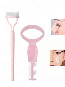 2件套睫毛产品 - 眉刷和睫毛刷，打造自然睫毛，防止睫毛膏结块，化妆工具，睫毛分离器，塑料睫毛导板，适合女性和女孩，2件套睫毛工具套装 - 睫毛辅助器和睫毛刷，打造自然不结块的睫毛，便携式睫毛梳，眉毛修饰刷化妆工具 - 粉色 - 查看 2