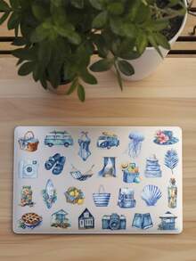 50pcs Summer Beach Stickers For Laptop Case Diary Notebook Room Desktop Decor DIY Transparent Stickers - Multicolor - View 3