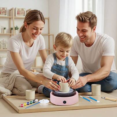 Mini Töpferscheibe Maschine 158 mm Drehteller mit einstellbarer Rotationsgeschwindigkeit (0-140 U/min), elektrische Tonscheibe mit Tonformungswerkzeugen für Heimwerken Töpferkurse, Rosa rund