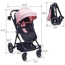 Cochecito de bebé convertible, cochecito infantil de paisaje alto, cochecito de cochecito modo moisés, cochecito ajustable, cochecito plegable de aleación de aluminio antigolpes para recién - Rosa - Ver 3
