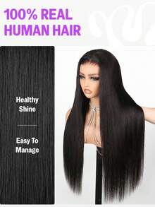 无胶假发，真人发，预先拔毛，预先剪裁，升级版耳到耳6x5蕾丝前假发，真人发，无胶佩戴，抽绳直发前假发，带胶带，220%密度，18英寸 - Natural Black - 查看 7