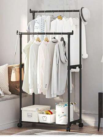 1 pieza Perchero multifuncional, percha portátil para exhibir prendas de vestir, decoración del hogar para dormitorio, percha de lavandería para balcón (barra doble XL)